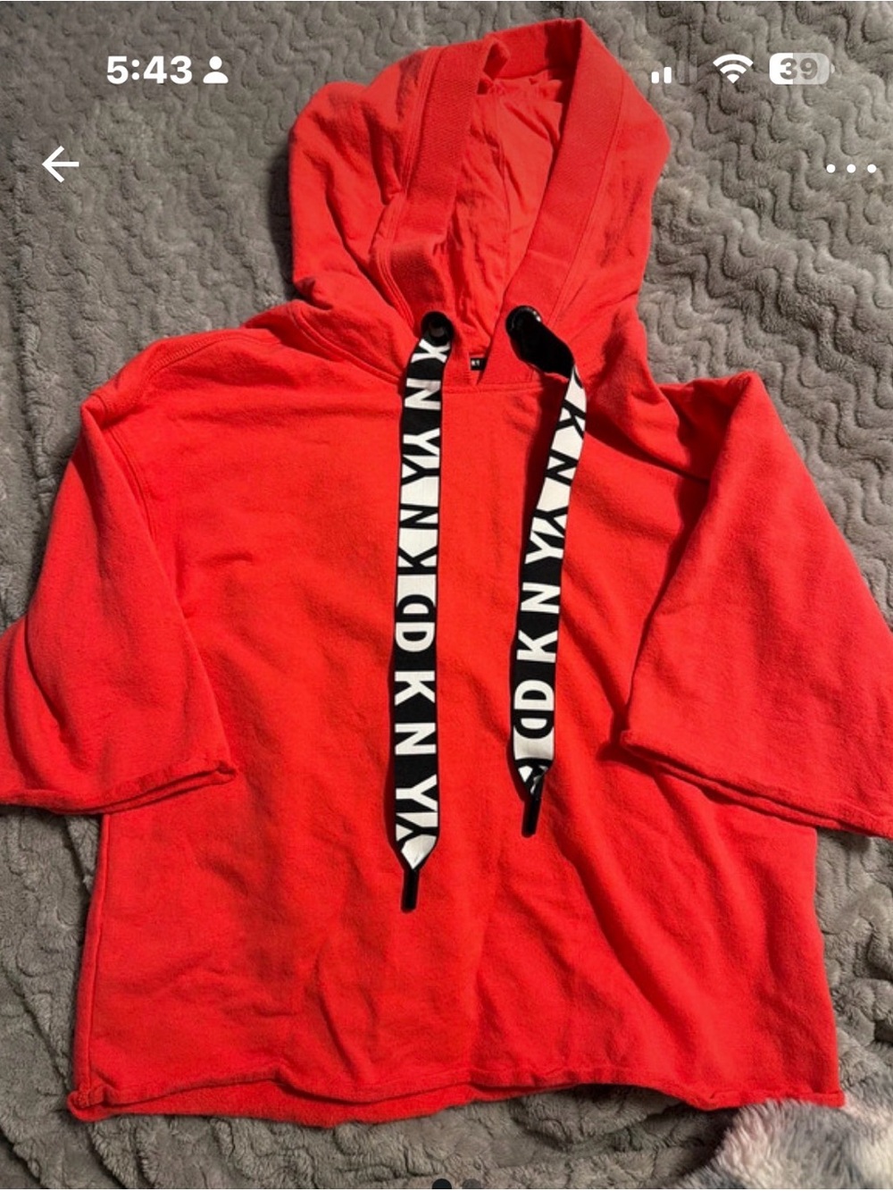 DKNY Red/orange Hooded Pullover with Black & White Logo Drawstrings